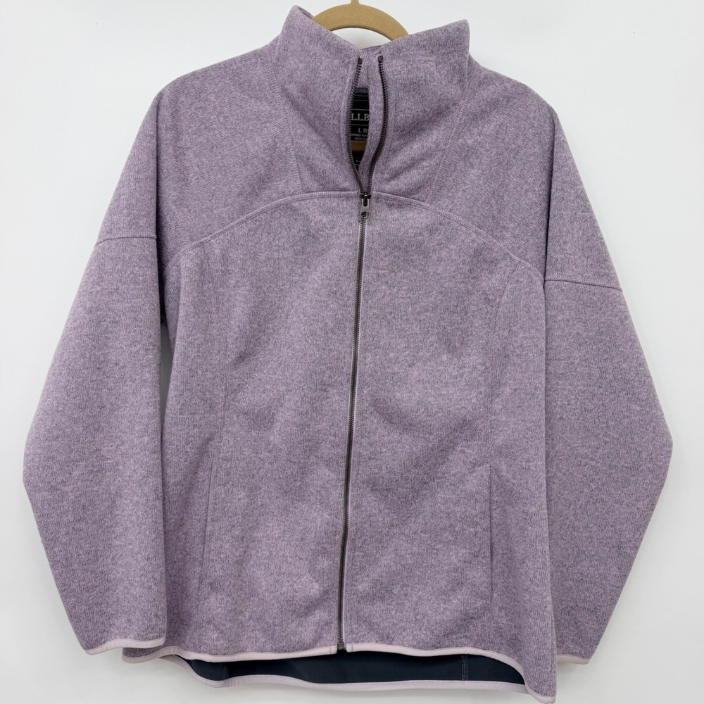L.L. Bean Sweater Fleece Full Zip‎ Jacket Heathered Lavender Womens Large Purple
